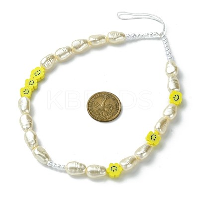 1 Set ABS Plastic Imitation Pearl & Wood & Polymer Clay Beaded Mobile Straps HJEW-FH0001-54-1