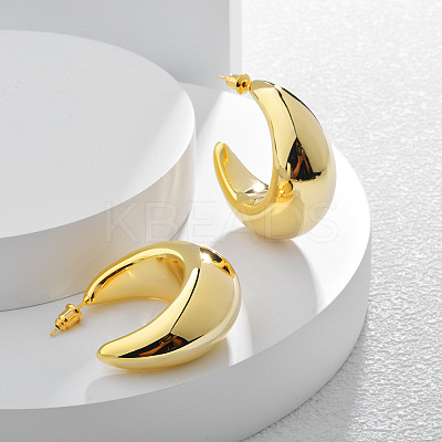 Brass Moon Stud Earrings EJEW-Q391-07G-1