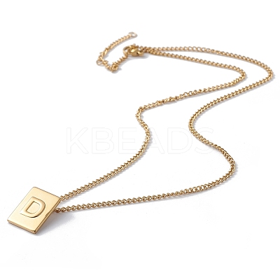 Stainless Steel Initial Letter Rectangle Pendant Necklace for Men Women LS-NJEW-E090-01G-04-1