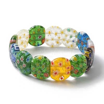 Handmade Millefiori Lampwork Beaded Stretch Bracelets for Men Women BJEW-G738-01A-01-1