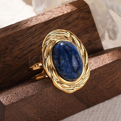 Oval Natural Lapis Lazuli Finger Rings RJEW-M063-01G-17-1