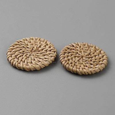 Flat Round Handmade Reed Cane/Rattan Woven Beads WOVE-CJC0001-02D-1