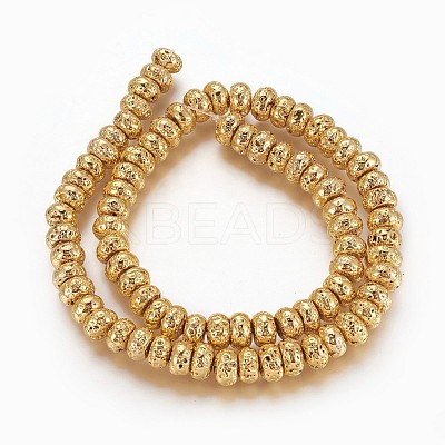 Electroplated Natural Lava Rock Beads Strands G-P400-06G-1