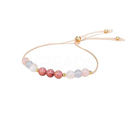 Adjustable Natural Rose Quartz & Aquamarine & Moonstone & Rhodonite Round Beaded Slider Bracelets for Healthy Pregnancy Gift FS-WG14B1D-01-1