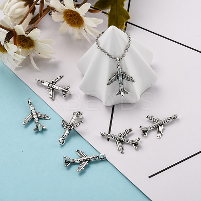 Antique Silver Tibetan Style Passenger Airplane Pendants X-TIBEB-A101638-AS-LF-1