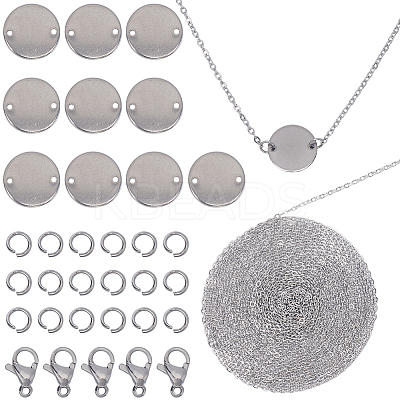 DIY 304 Stainless Steel Blank Flat Round Pendnat Necklace with Cable Chains Making Kit DIY-SC0024-15-1