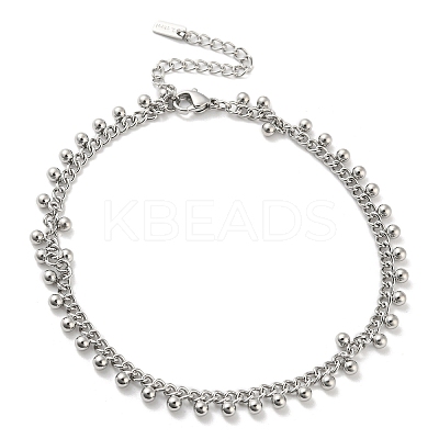 Non-Tarnish 304 Stainless Steel Round Ball Charms Link Chain Anklets AJEW-G054-01P-1