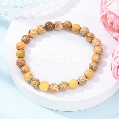 Natural Imperial Jasper Round Beaded Stretch Bracelets for Men Women BJEW-JB12570-02-1