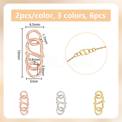 6Pcs 3 Colors 925 Sterling Silver S-Hook Clasps FIND-GO0001-44B-1