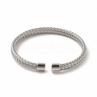 Non-Tarnish 304 Stainless Steel Flat Mesh Chain Shape Open Cuff Bangle for Women BJEW-C033-08P-1