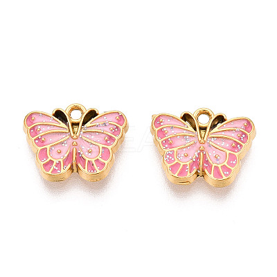 304 Stainless Steel and Enamel Glitter Powder Pendants STAS-T064-85G-01-1