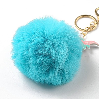 Imitation Rex Rabbit Fur Ball & PU Leather Unicorn Pendant Keychain KEYC-K018-01KCG-01-1