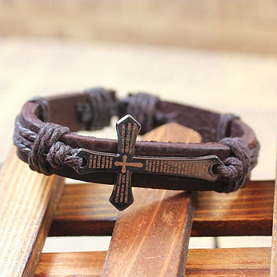 Adjustable Iron Braided Leather Cord Bracelets X-BJEW-P0001-02A-1