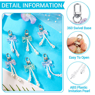 6Pcs 3 Colors ABS Plastic Imitation Pearl Pendant Decorations AJEW-TA0002-30-1