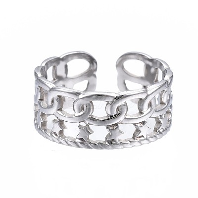 Non-Tarnish 304 Stainless Steel Star Open Cuff Ring RJEW-T023-03P-1