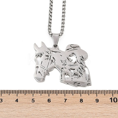 Horse & Cowboy 201 Stainless Steel Hollow Pendant Necklaces for Men Women LS-NJEW-K283-15P-1