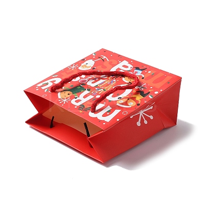 Christmas Santa Claus Print Paper Gift Bags with Nylon Cord Handle CARB-K003-01C-01-1