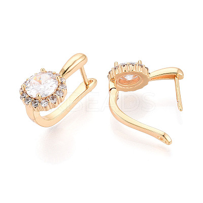 Brass Micro Pave Clear Cubic Zirconia Flat Round Hoop Earrings EJEW-T048-30G-1