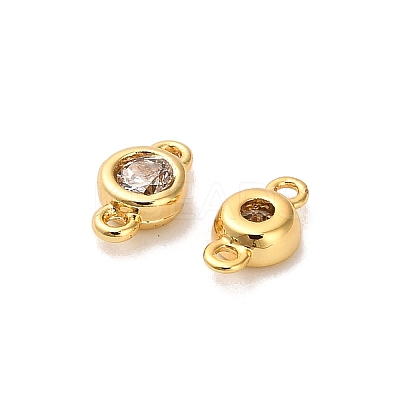Brass Pave Clear Cubic Zirconia Flat Round Connector Charms KK-H515-02D-G-1