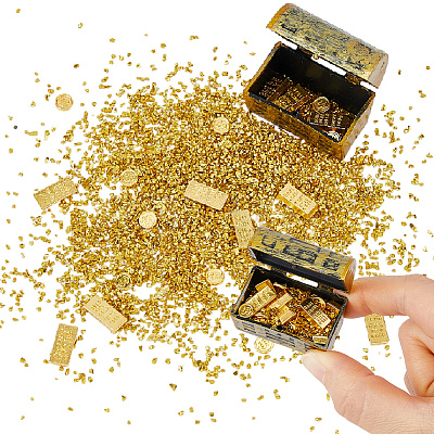 Alloy Pirate Treasure Prop with Gold Bars Miniature Model DJEW-WH0028-034A-G-1