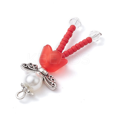 Glass Seed & Acrylic Pearl Beaded Pendants PALLOY-MZ00193-02-1