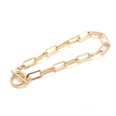 Ion Plating(IP) 304 Stainless Steel Paperclip Chain Bracelets BJEW-O186-03G-1