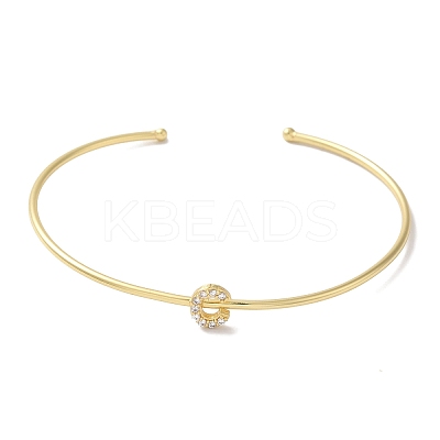 Rack Plating Brass Micro Pave Clear Cubic Zirconia Letter Open Cuff Bangles BJEW-A018-01G-C-1