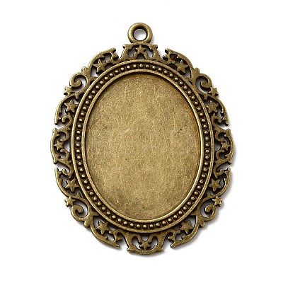 Tibetan Style Alloy Oval Big Pendant Cabochon Settings TIBEP-553-AB-FF-1