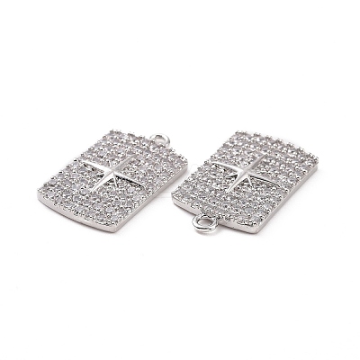 Brass Micro Pave Clear Cubic Zirconia Pendants KK-E068-VC470-1