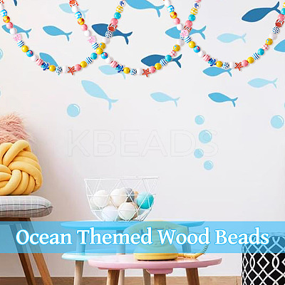 Ocean Themed Spray Painted Wood European Beads WOOD-TA0002-63-1