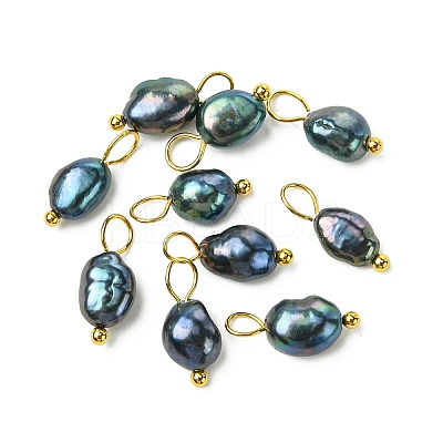 10Pcs Dyed Natural Cultured Freshwater Pearl Two Sides Polished Charms PALLOY-YW00075-04-1