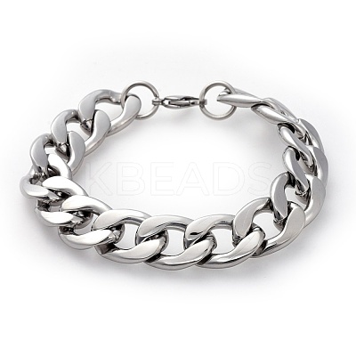 Non-Tarnish Men's 304 Stainless Steel Curb Chain Bracelets BJEW-G618-01P-1