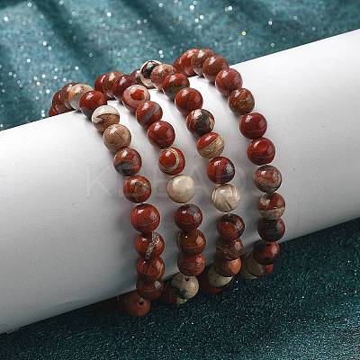 Natural Red Jasper Bead Stretch Bracelets X-BJEW-K212-B-012-1