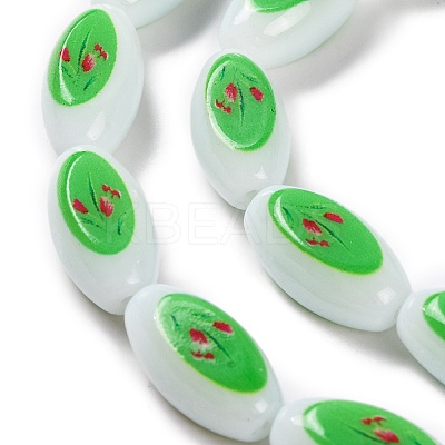 Printing Glass Oval Beads for Necklaces Bracelets Making GLAA-B020-01A-15-1