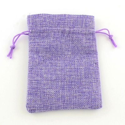 Polyester Imitation Burlap Packing Pouches Drawstring Bags ABAG-R004-14x10cm-08-1