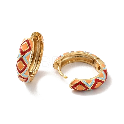 Enamel Rhombus Pattern Huggie Hoop Earrings EJEW-K093-02G-1
