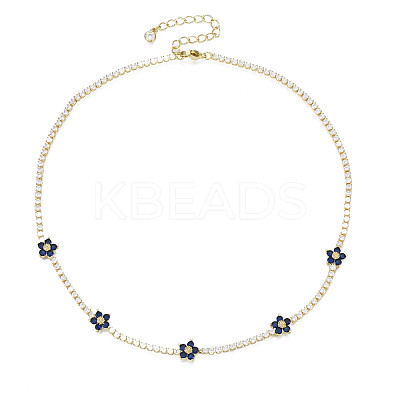 Cubic Zirconia Classic Tennis Necklace with Flower Links NJEW-N048-01A-1