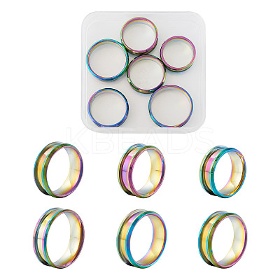 6Pcs 6 Style 201 Stainless Steel Engravable Grooved Finger Rings Set for Women RJEW-YS0001-02-1