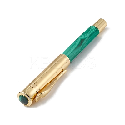 Natural Malachite Brass Pens AJEW-M209-02G-1
