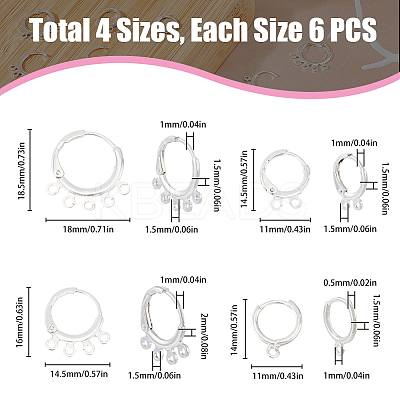 24Pcs 4 Style Rack Plating Eco-friendly Brass Huggie Hoop Earring Findings KK-FH0006-62-1