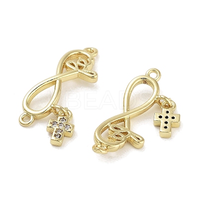 Rack Plating Brass Micro Pave Clear Cubic Zirconia Infinity with Cross Links Connector KK-Z064-31G-1