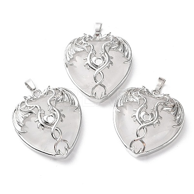 Natural Quartz Crystal Heart Pendant Rhinestone Settings G-K339-01P-05-1