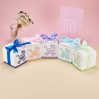 Hollow Stroller BB Car Carriage Candy Box wedding party gifts with Ribbons CON-BC0004-97E-1