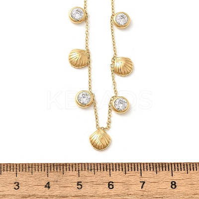 304 Stainless Steel Clear Cubic Zirconia Flat Round & Shell Shaped Bib Necklaces for Women NJEW-U031-08G-02-1