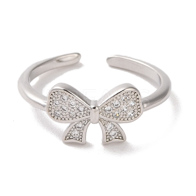 Brass Micro Pave Cubic Zirconia Open Cuff Ring RJEW-K256-58J-P-1