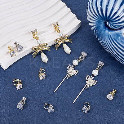 4 Pairs 2 Colors Flat Round Brass Pave 3A Cubic Zirconia Clip-on Earrings for Women EJEW-BBC0001-58-1