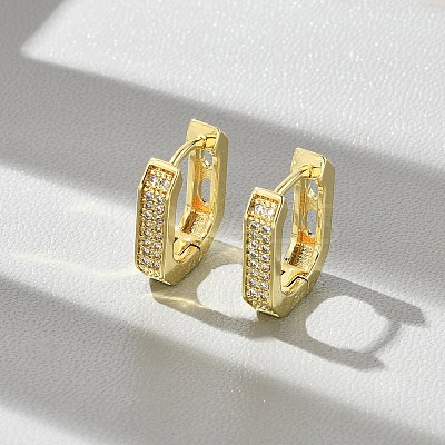 Oval Brass Micro Pave Clear Cubic Zirconia Hoop Earrings LS-EJEW-D311-047G-1