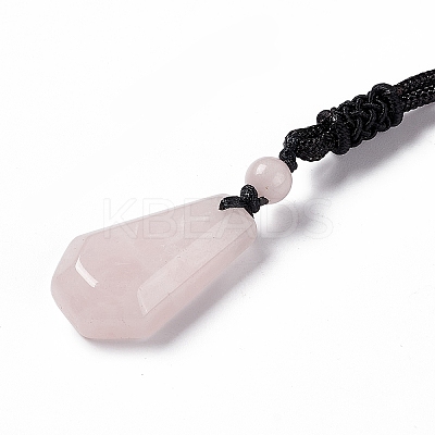 Natural Rose Quartz Hexagon Pendant Necklace with Nylon Cord NJEW-G094-A02-1
