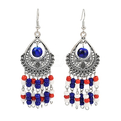 Alloy Glass Seed Beads Teardrop Chandelier Earrings EJEW-JE06509-02-1