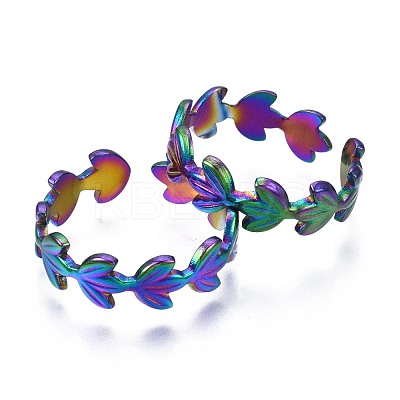 304 Stainless Steel Leaf Wrapped Cuff Ring RJEW-N038-062-1